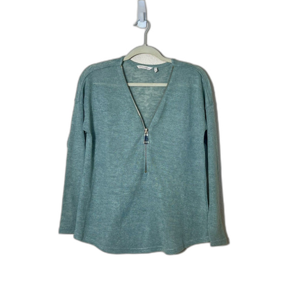 Soft Surroundings Womens Small Valentina 1/2 Zip Sweater Jersey Knit Sea Green - Picture 1 of 8